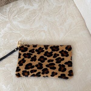 Leopard Print Wristlet Pouch in Tan and Black